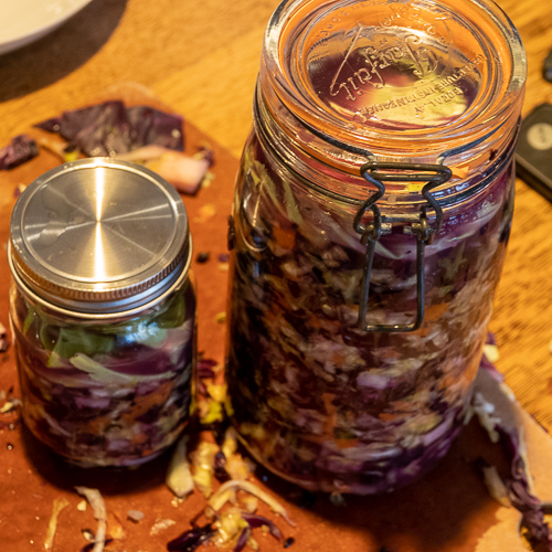 Sauerkraut packing jars.
