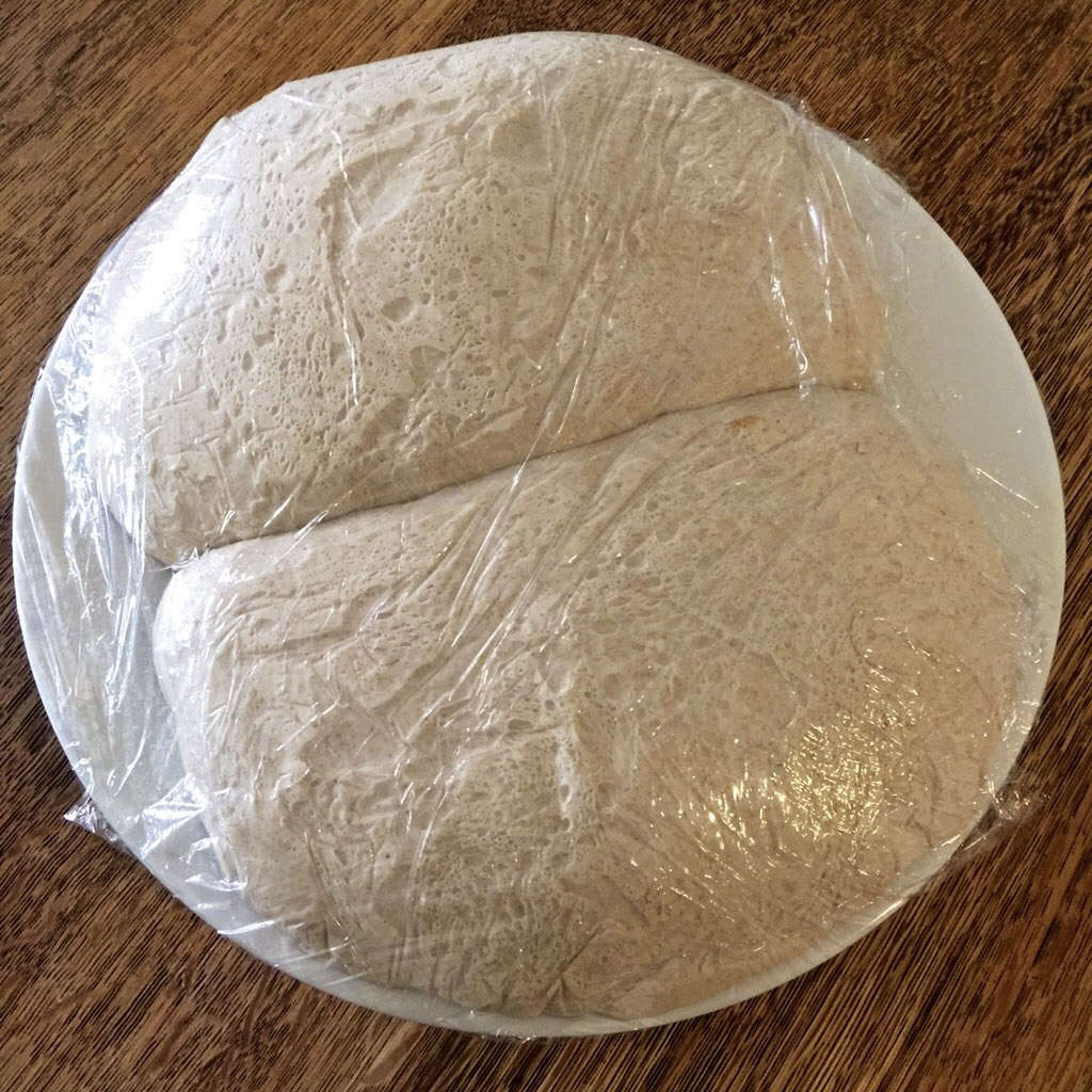 Sourdough focaccia dough after proofing